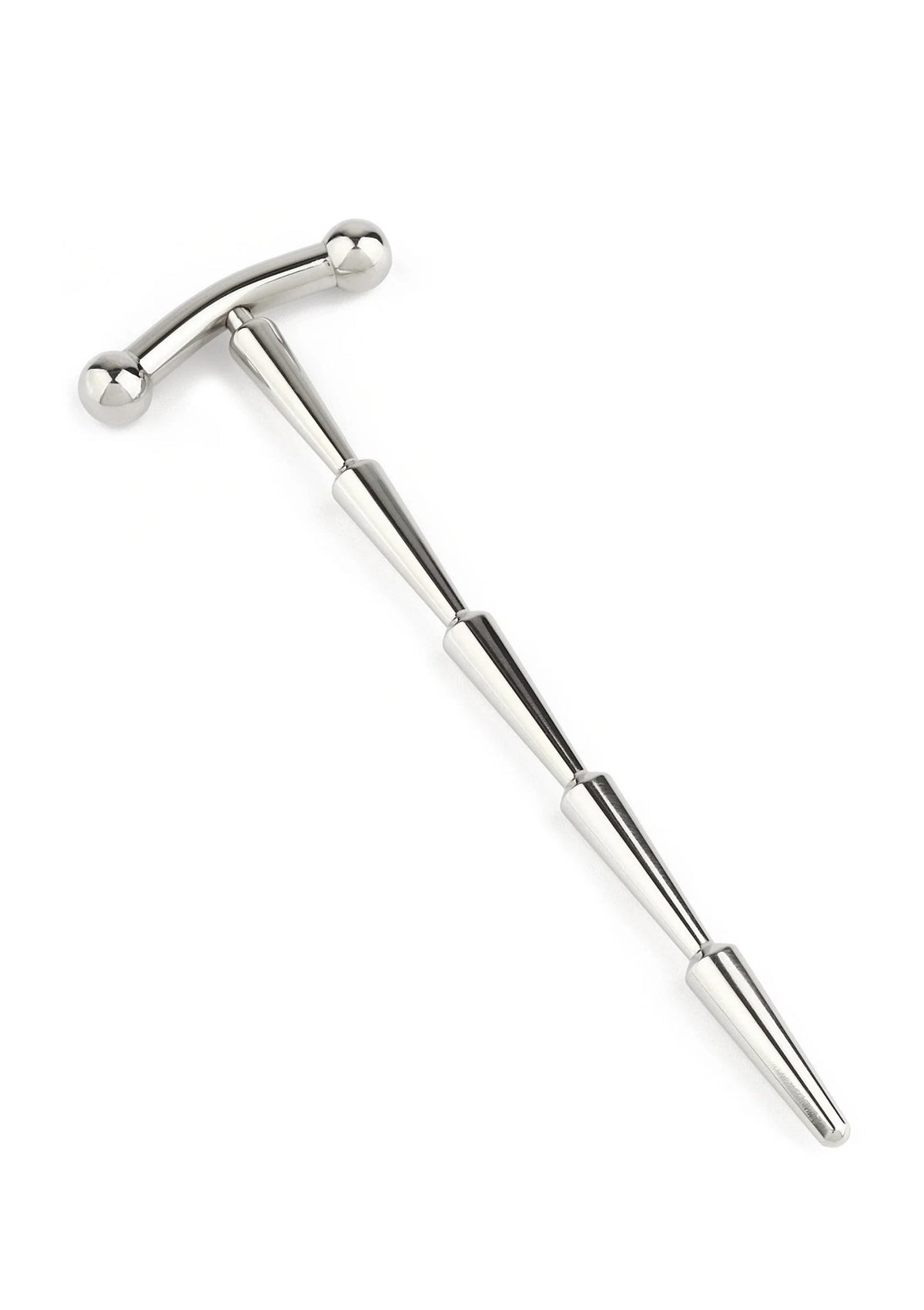 Metalen penisplug met gladde stang en kogelknoppen, zilverkleurig