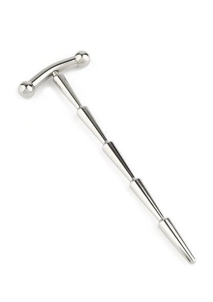 Metalen penisplug met gladde stang en kogelknoppen, zilverkleurig