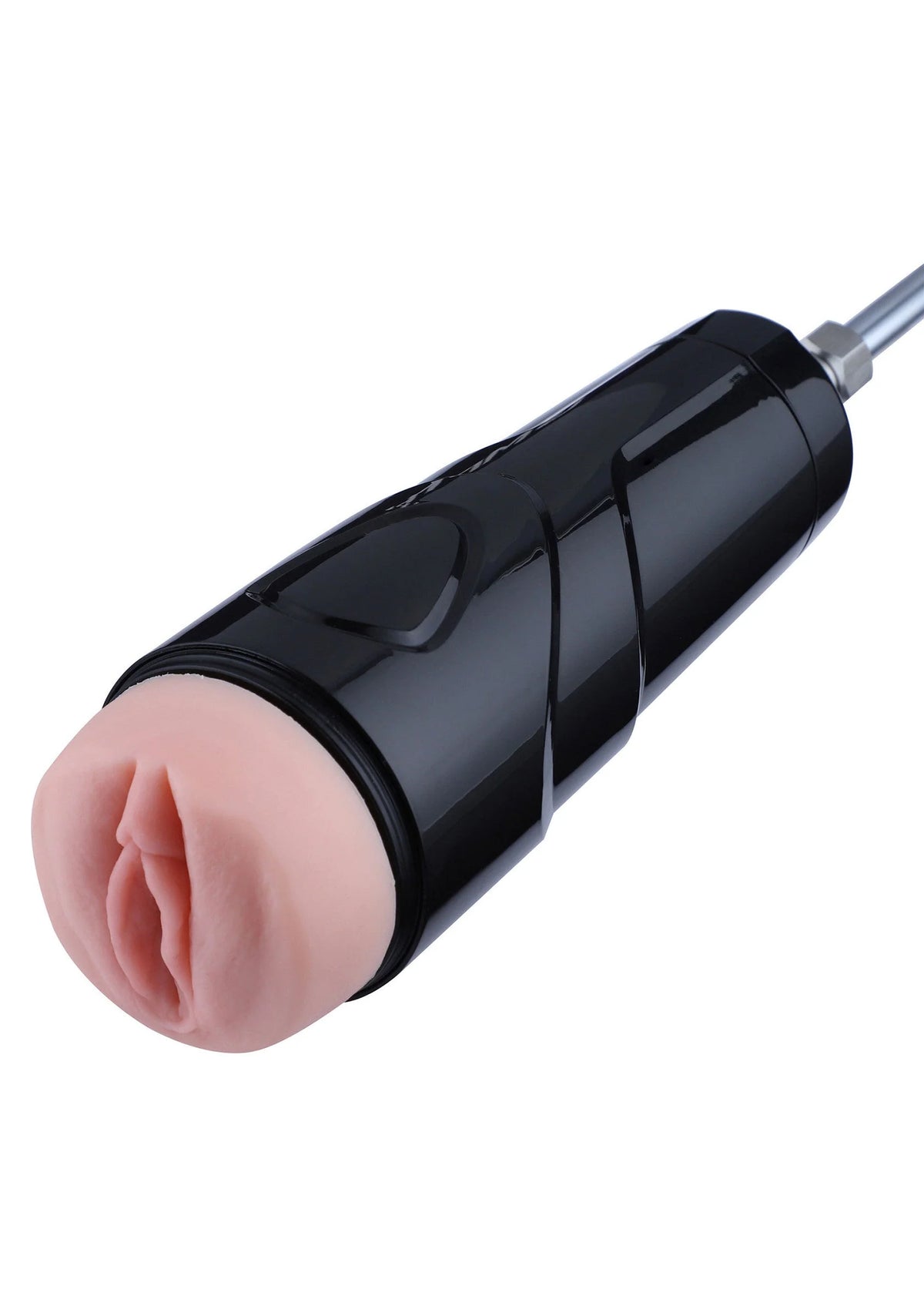 Zwarte vibrator-masturbator met roze binnenkant en zachte buitenring