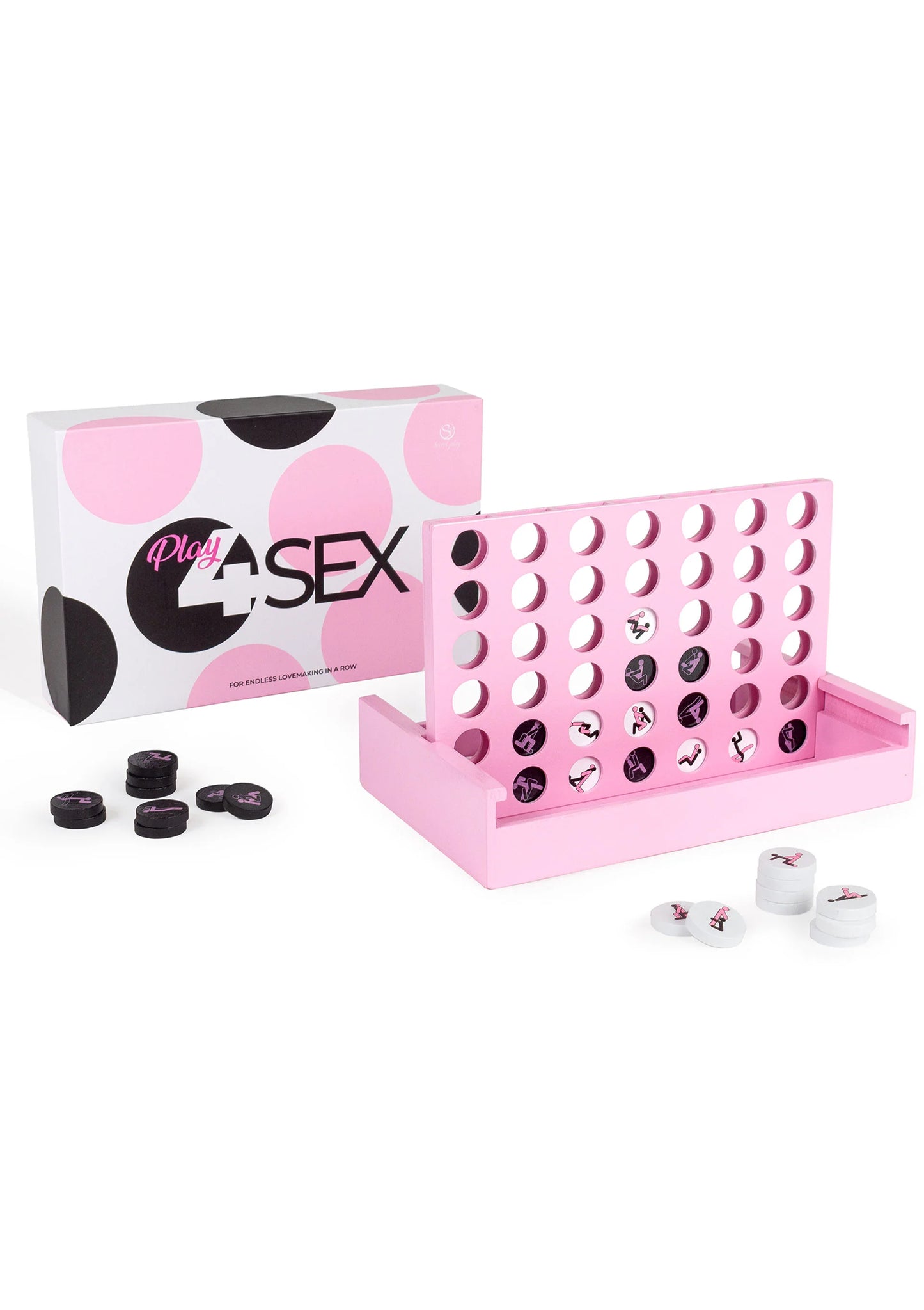 Roze rasterstand met ronde schijven naast de witte en roze speldoos
