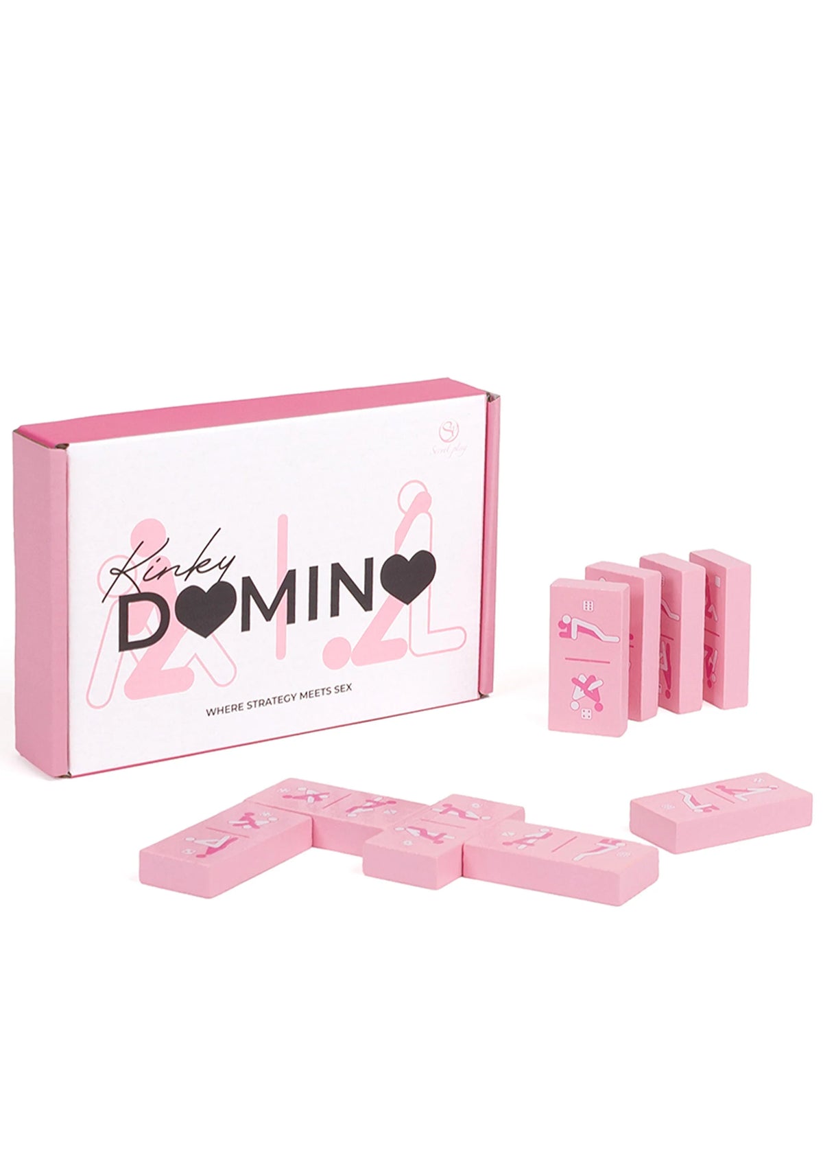 Kinky Domino spelset met roze domino’s en bedrukte opbergdoos