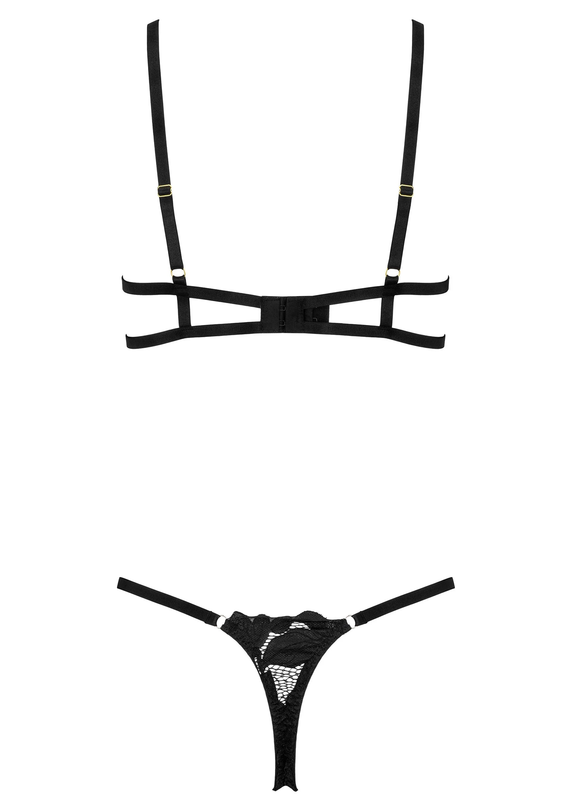 Zwarte kanten bh achterband en bijpassende string, 2-delige set TP103.