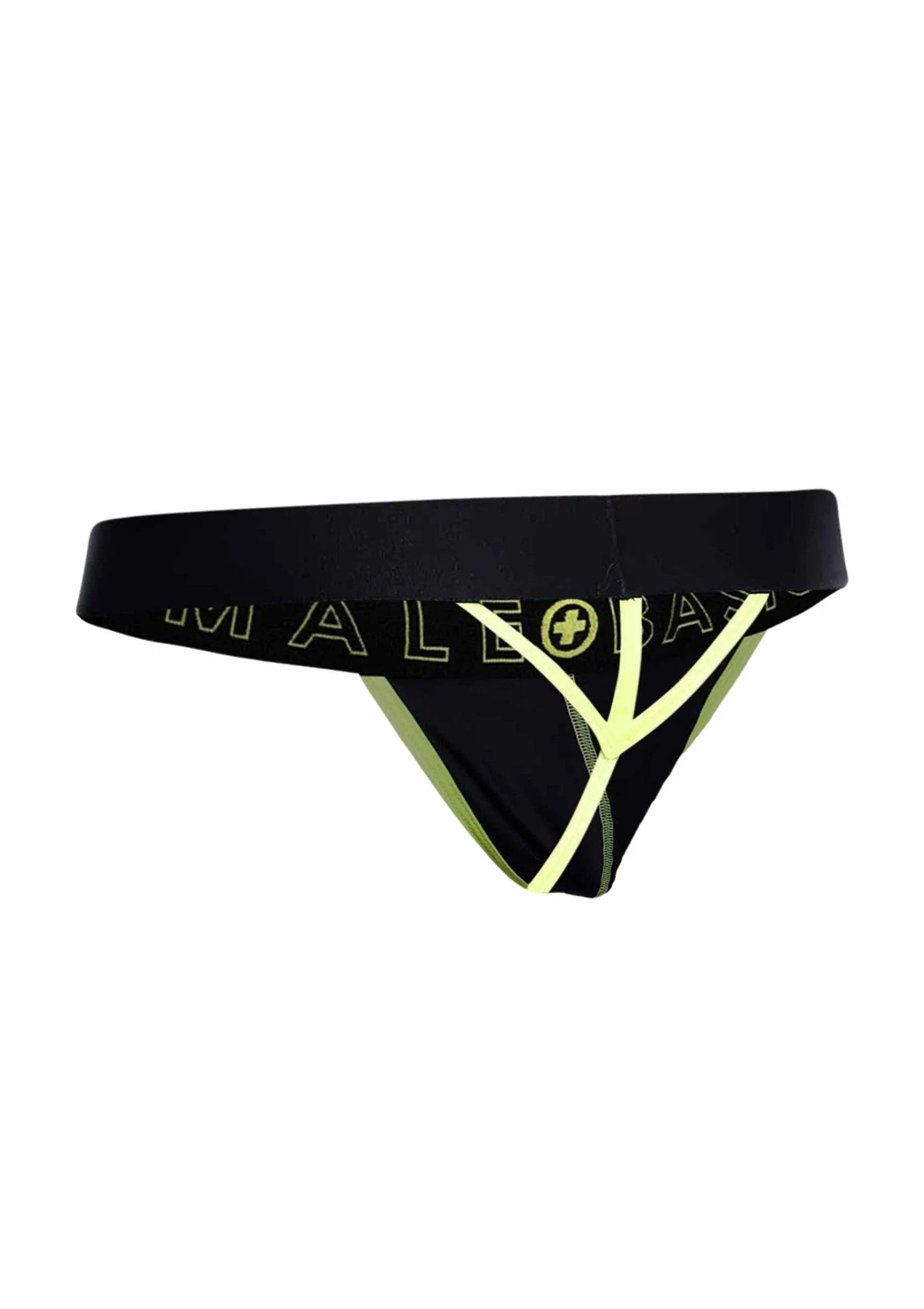 Zwarte neon string van MaleBasics met felgroene biezen en driehoekige achterzijde
