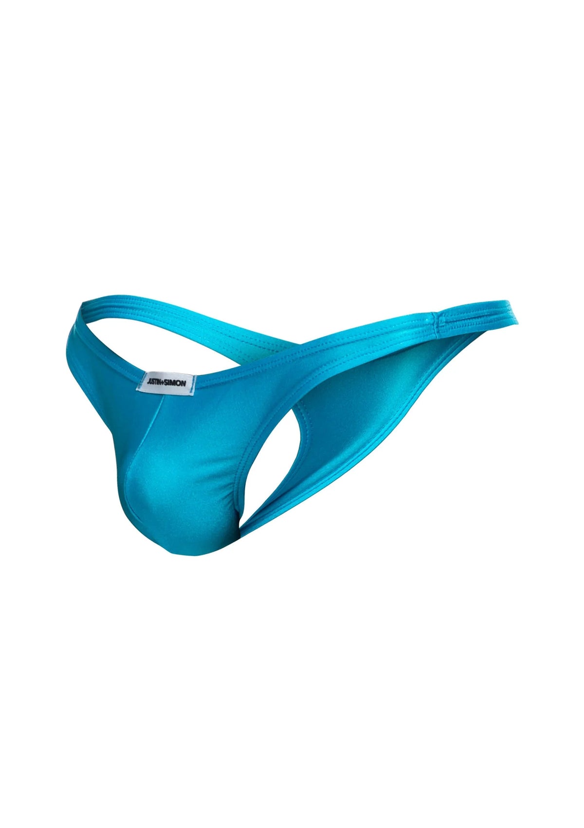 Heren tanga in aqua blauw platgelegd, met dunne band en merklabel