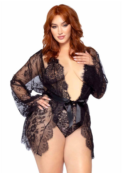 Plus Teddy with Cheeky Thong and Lace Robe