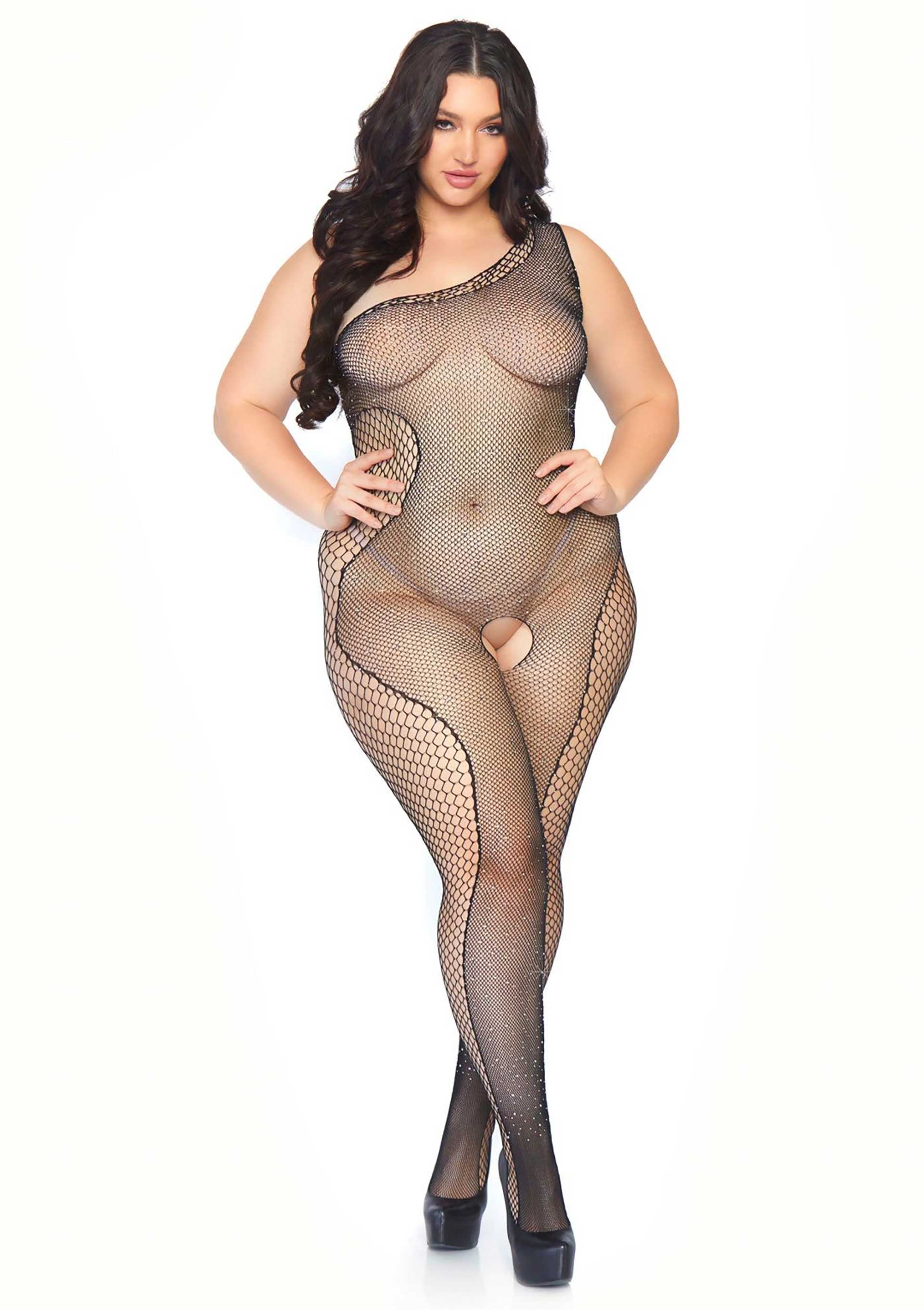 Beste vandaag nog: Plus Bodystocking with Net Accent - bij Happytoys Sexshop: online sex shop for Feeling Happy & Easy 😊 - Default Title - 82059 - BLACK - 1X/2X