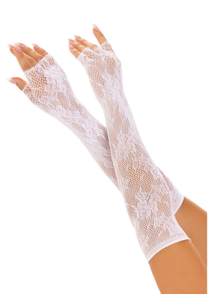 Beste vandaag nog: Opera Length Floral Net Fingerless Gloves - bij Happytoys Sexshop: online sex shop for Feeling Happy & Easy 😊 - Default Title - 82110 - WHITE - O/S