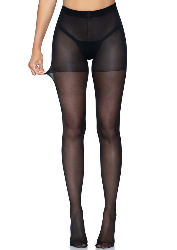 Transparante open-bil panty met mesh-bovenstuk en open-bil kruis, zwart.