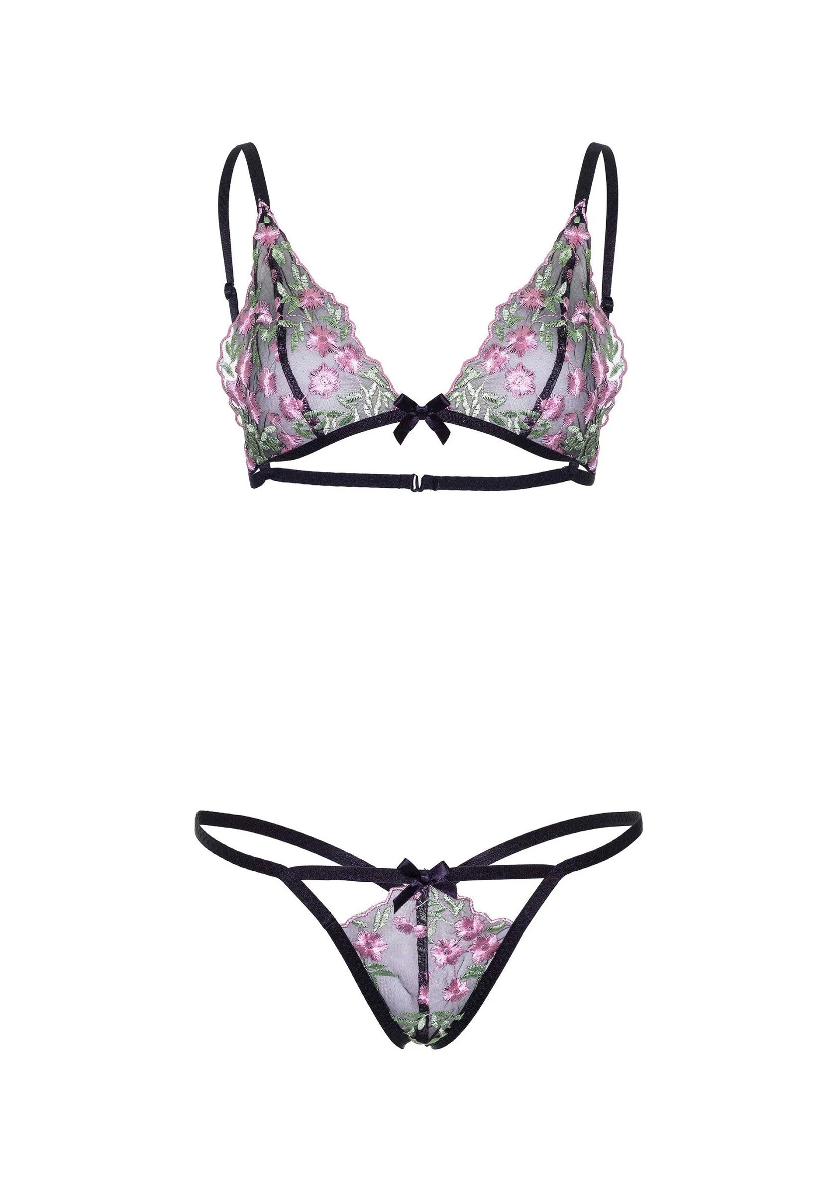 Bestel: Floral Sheer Bra and String - bij Happytoys: de erotische sex webshop | liever Happy dan Easy ⭐⭐⭐⭐⭐