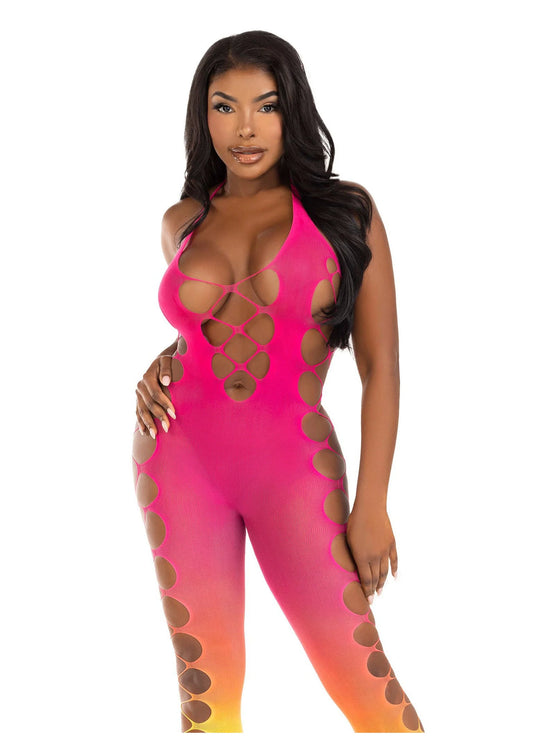 Beste vandaag nog: Ombre Faux Lace Up Footless Bodystocking - bij Happytoys Sexshop: online sex shop for Feeling Happy & Easy 😊 - Default Title - 86641 - PINK - O/S