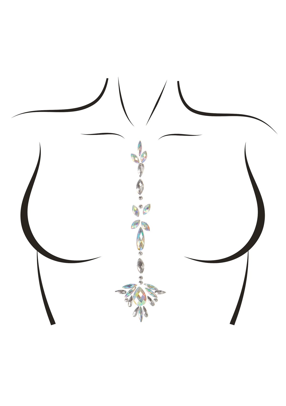 Body jewel sticker met verticale steentjeslijn en ster/bloemaccent in het midden