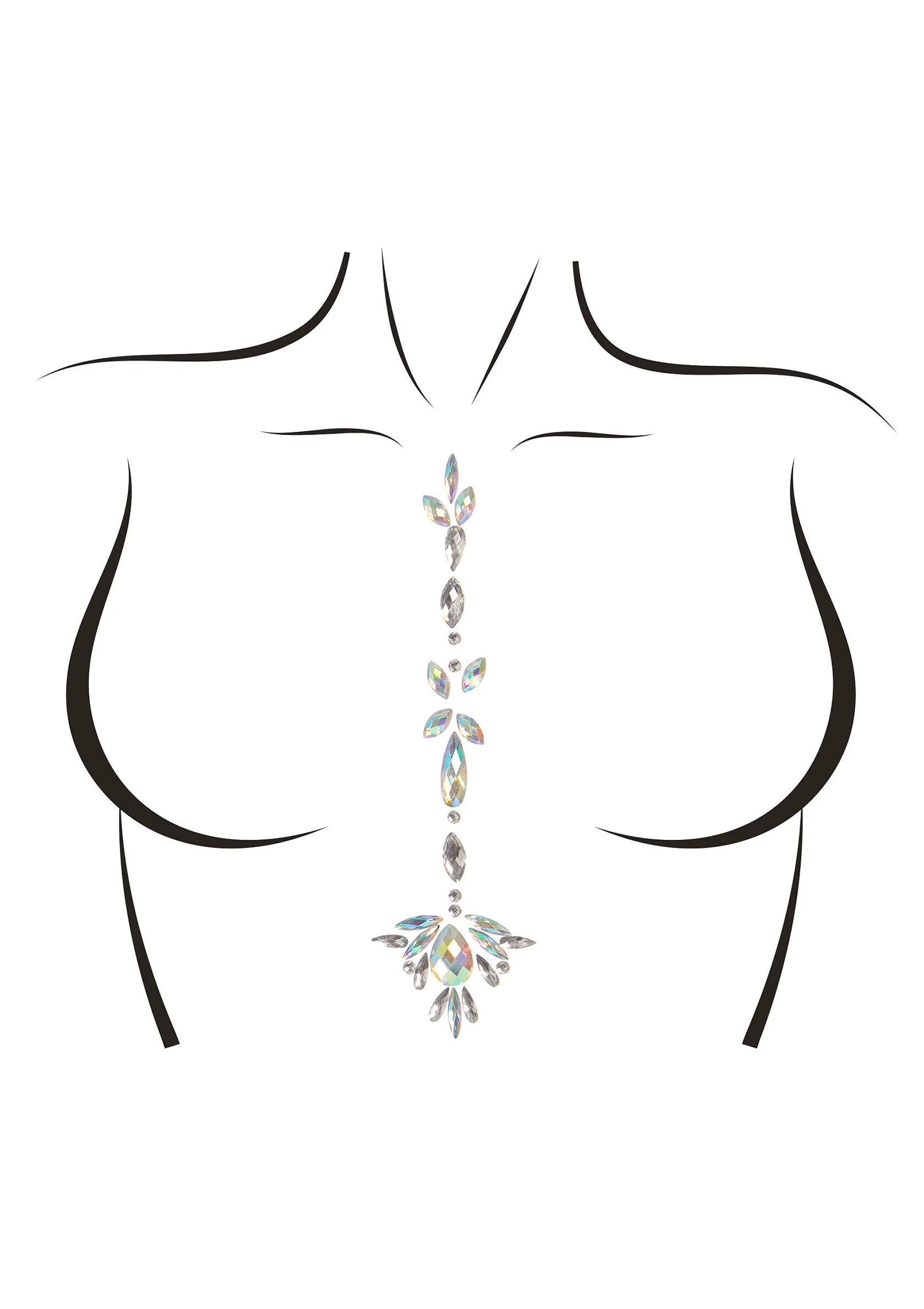 Body jewel sticker met verticale steentjeslijn en ster/bloemaccent in het midden