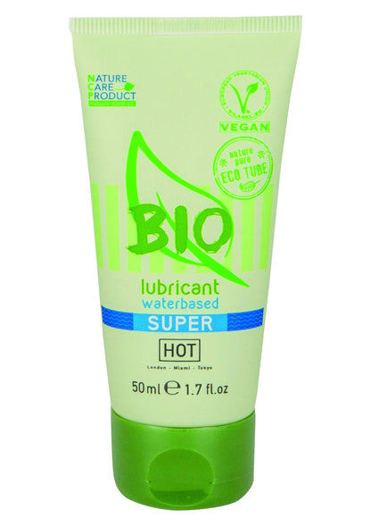 Bio glijmiddel-tube op waterbasis met label Super Hot, 50 ml.
