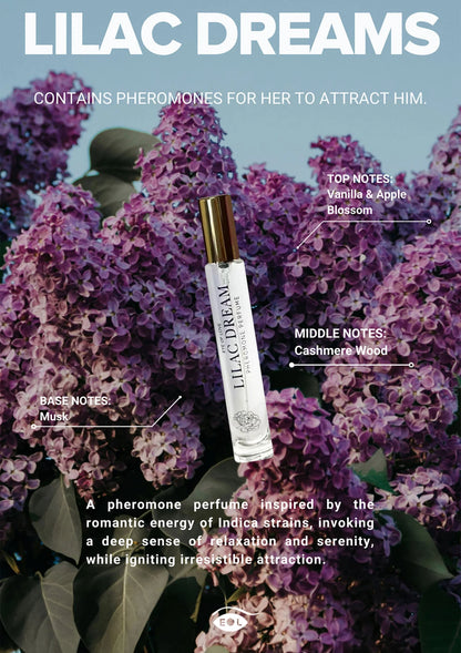 Parfumroller met gouden dop en doorzichtige fles, opdruk 'Lilac Dream'