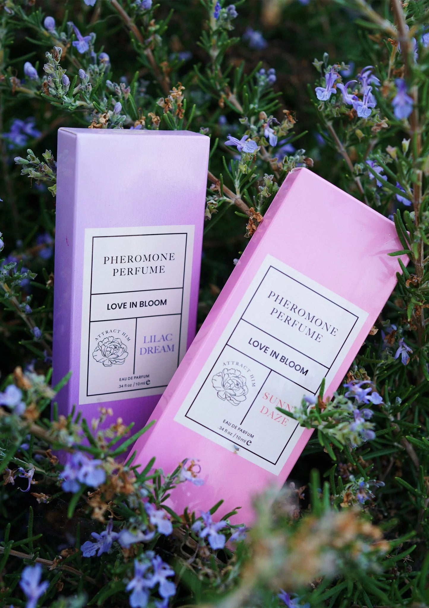Lilac Dream parfumverpakking met doos en flacon, label Love in Bloom.