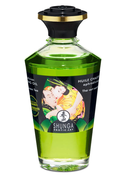 Shunga warmingolie met exotische groene thee, 100 ml fles met zwarte dop