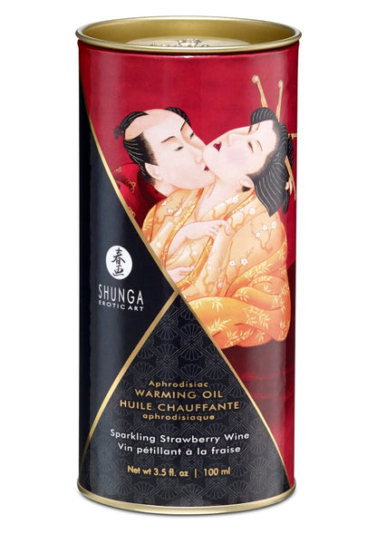 Massageolieblik van Shunga met oranje Sparkling Strawberry Wine design, 100 ml