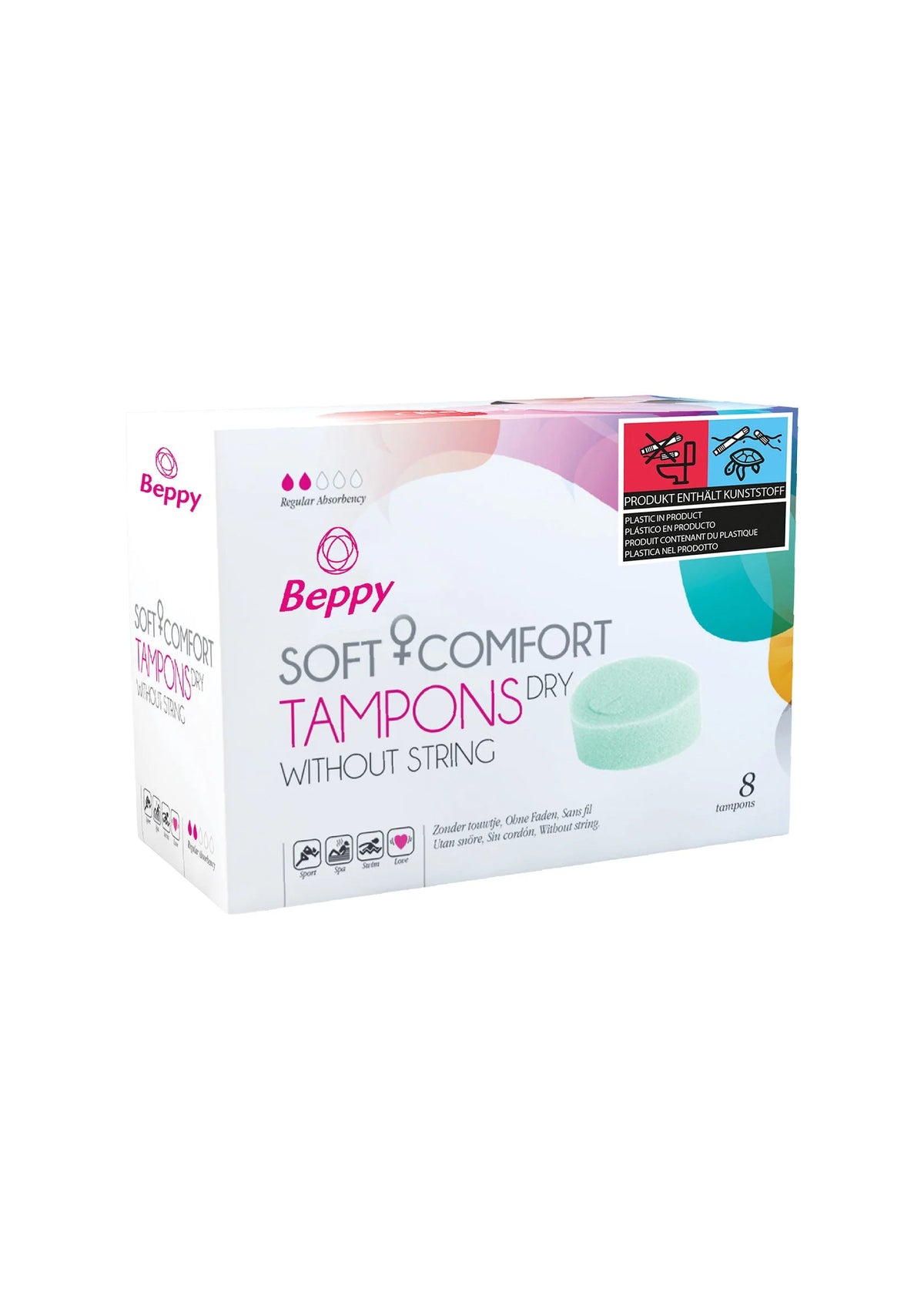 Beppy Soft & Comfort tampons, 8 stuks doos met mintkleurig detail