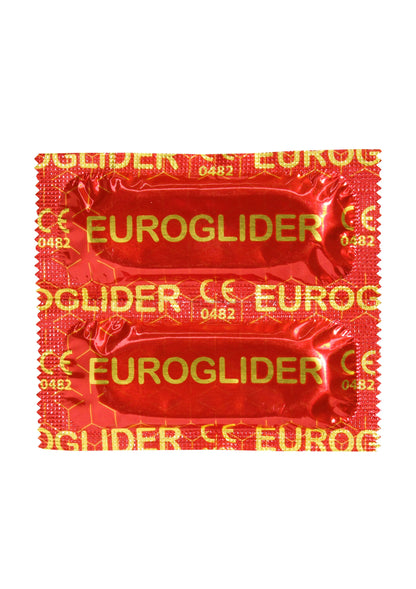 Rode Euroglider condoomwikkel met herkenbare merknaam