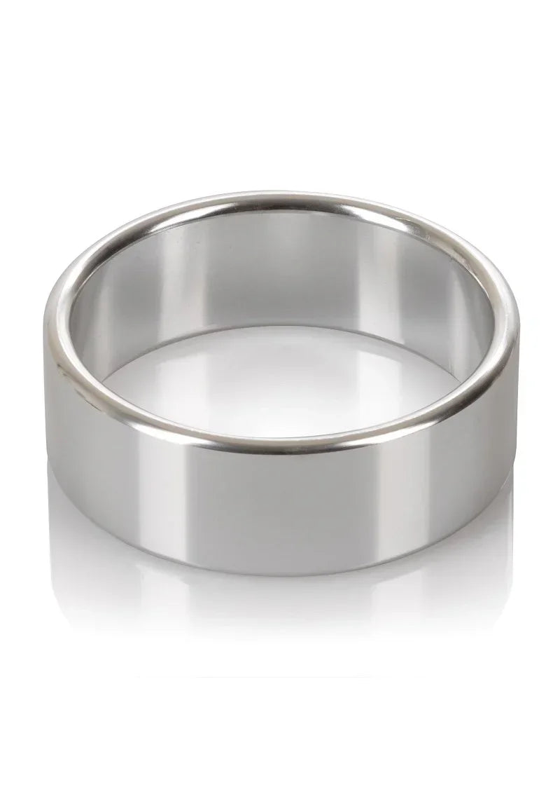 Zilverkleurige metalen ring met zichtbare binnenkant, brede band, extra groot