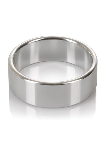 Zilverkleurige metalen ring met zichtbare binnenkant, brede band, extra groot