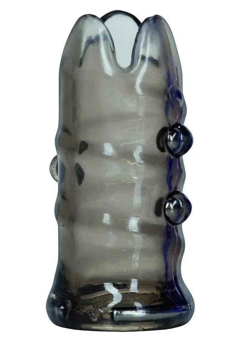 CalExotics penis-mouw met glanzende donkergrijze metalen look en twee ronde knoppen