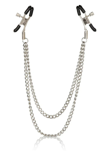 Tepelklemmenset met ketting en getrapte klemmen, zilverkleurig met zwarte handvatten