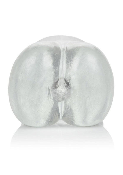 Zilverkleurige anatomische masturbator met twee ronde lobbels aan de achterkant