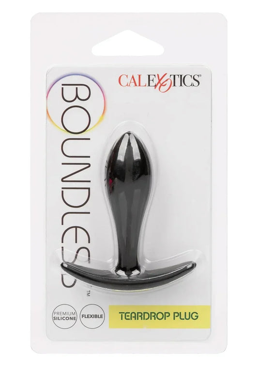 Zwarte teardrop plug in doorzichtige blister, met brede voet en handgreep
