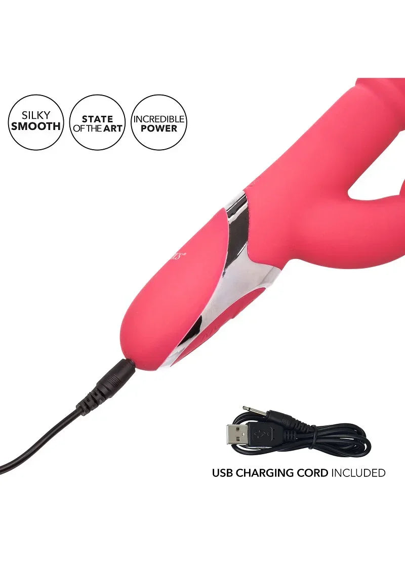 Roze konijnvibrator met aansluitkabel en USB-laadkoord