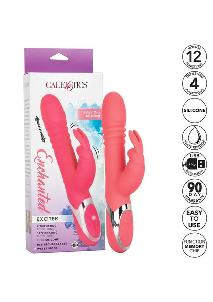 CalExotics verpakkingsdoos met roze konijnvibrator en eigenschappen op de voorkant