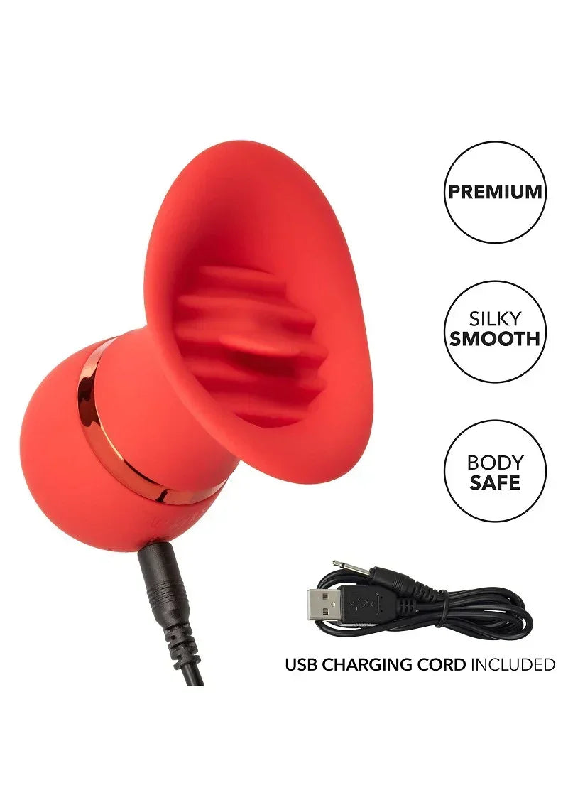 Rode teaser-vibrator met ovale kop en USB-oplaadkabel inbegrepen