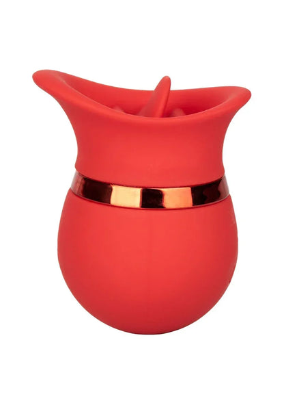 Rode siliconen vibrator met flared kop en gouden ring