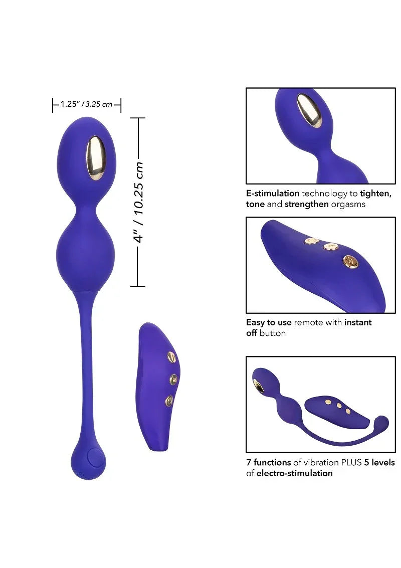 Donkerblauwe dual-kegel stimulator met gouden ovale inzet en drukknopjes