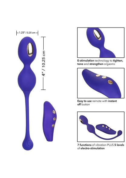 Donkerblauwe dual-kegel stimulator met gouden ovale inzet en drukknopjes