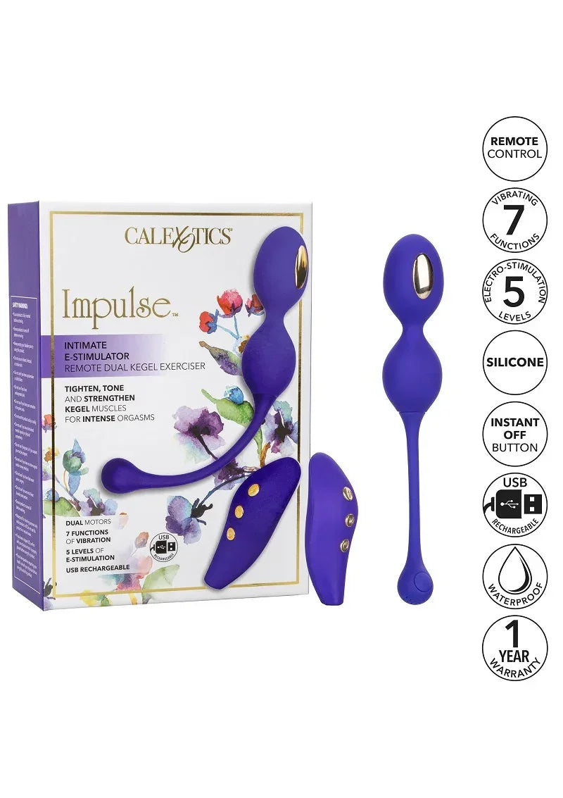 CalExotics verpakkingsset met blauwe dual-kegel stimulator en afstandsbediening