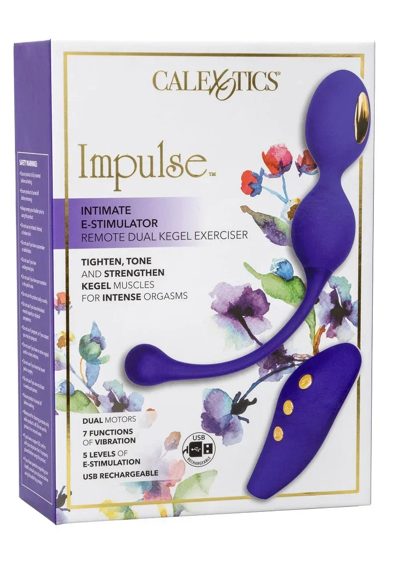 CalExotics verpakkingsdoos voor e-stimulator met blauwe dual-kegel exerciser