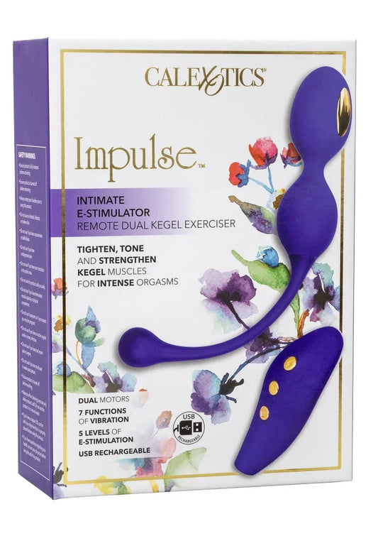 CalExotics verpakkingsdoos voor e-stimulator met blauwe dual-kegel exerciser