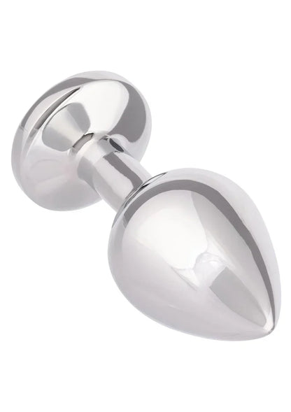 Metalen anale plug met afgeronde flens en spiegelglans, zijaanzicht.