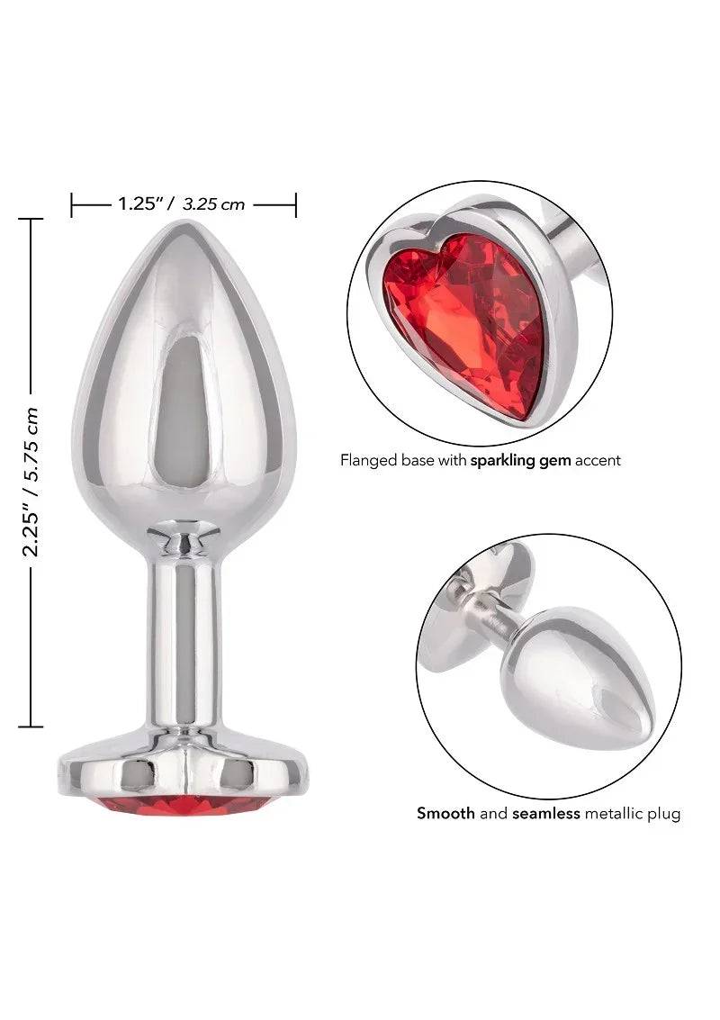 Afmetingendiagram van zilverkleurige metalen plug met rood hartinzetstuk