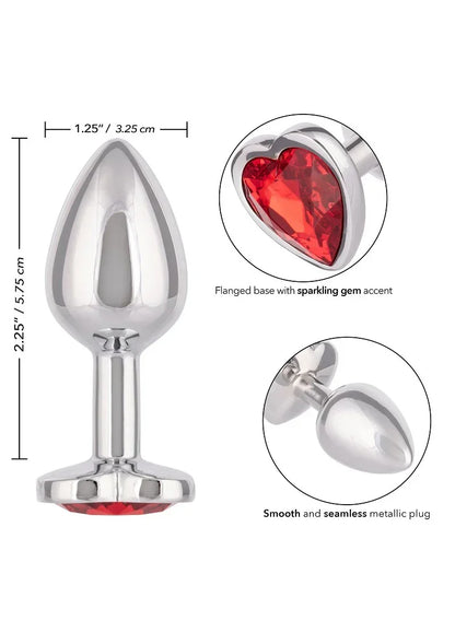 Afmetingendiagram van zilverkleurige metalen plug met rood hartinzetstuk