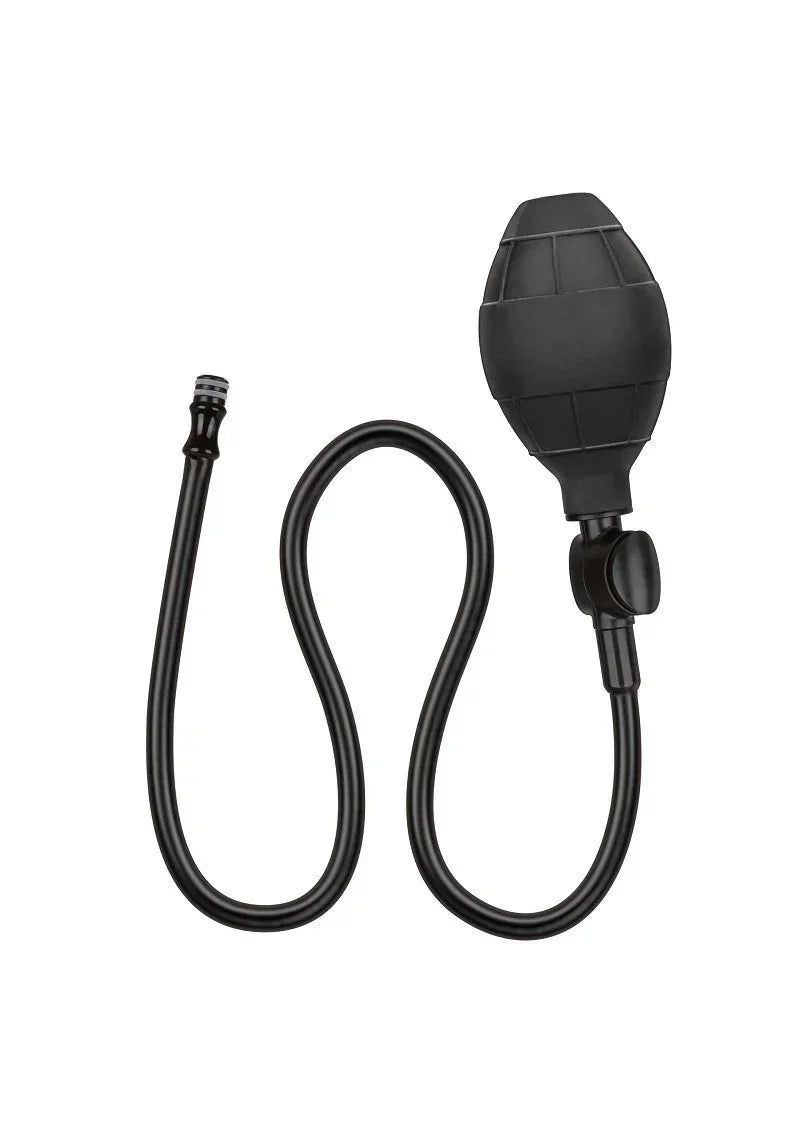 Opblaasbare butplug set met grote siliconen bollampvormige kop en zwarte slang