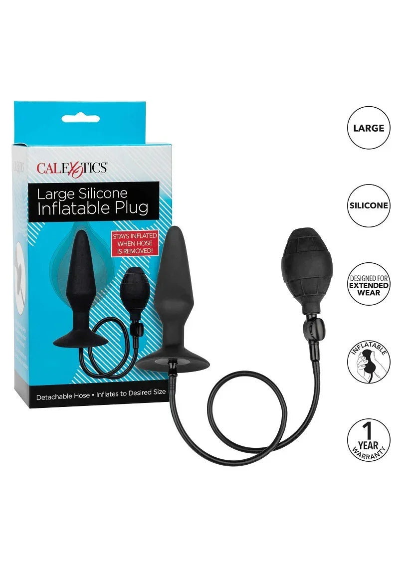 CalExotics verpakking met grote siliconen opblaasbare butplug en slang