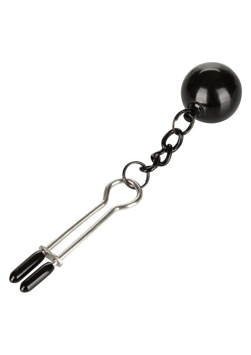 Nippelklem met metalen pincet, zwarte bal en ketting