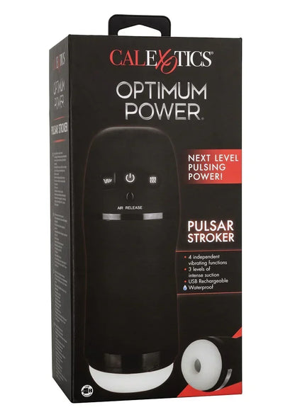 CalExotics Optimum Power Pulsar Stroker verpakking, zwarte doos met productafbeelding