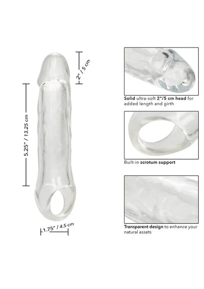 Doorzichtige seksspeelgoed-extension met ringopening en afmetingen tot 7,5 inch.
