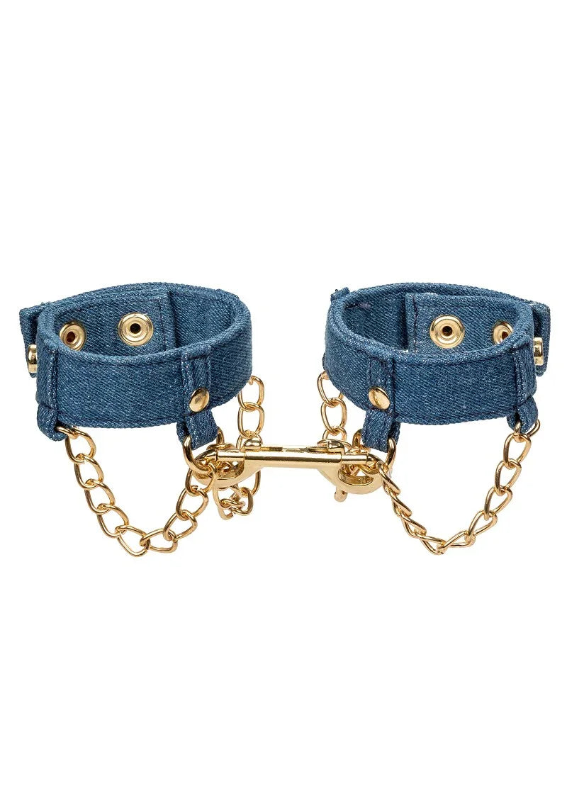 Ride 'em Premium Denim Collection Wrist Cuffs by CalExotics - Happytoys Sexshop: online sex shop for Feeling Happy & Easy 😊 - Discreet geleverd