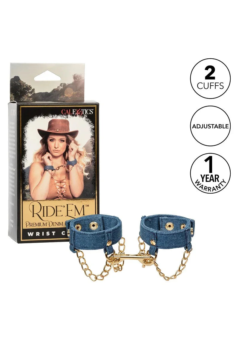 Ride 'em Premium Denim Collection Wrist Cuffs by CalExotics - Happytoys Sexshop: online sex shop for Feeling Happy & Easy 😊 - Discreet geleverd