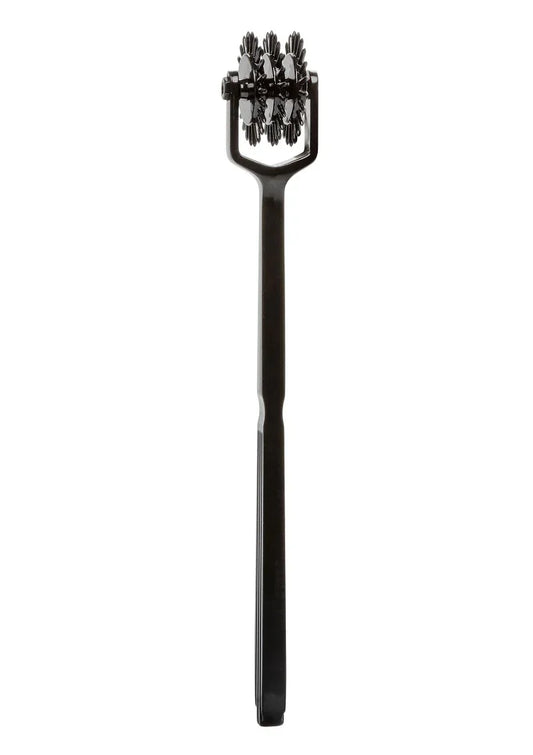 Handheld plezierwiel met zwarte steel en ronde pinwielkop met borstelige tanden