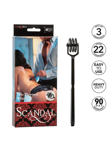 CalExotics Trio Pleasure Wheel verpakking met zwart plezierwiel en rond pinwieluiteinde